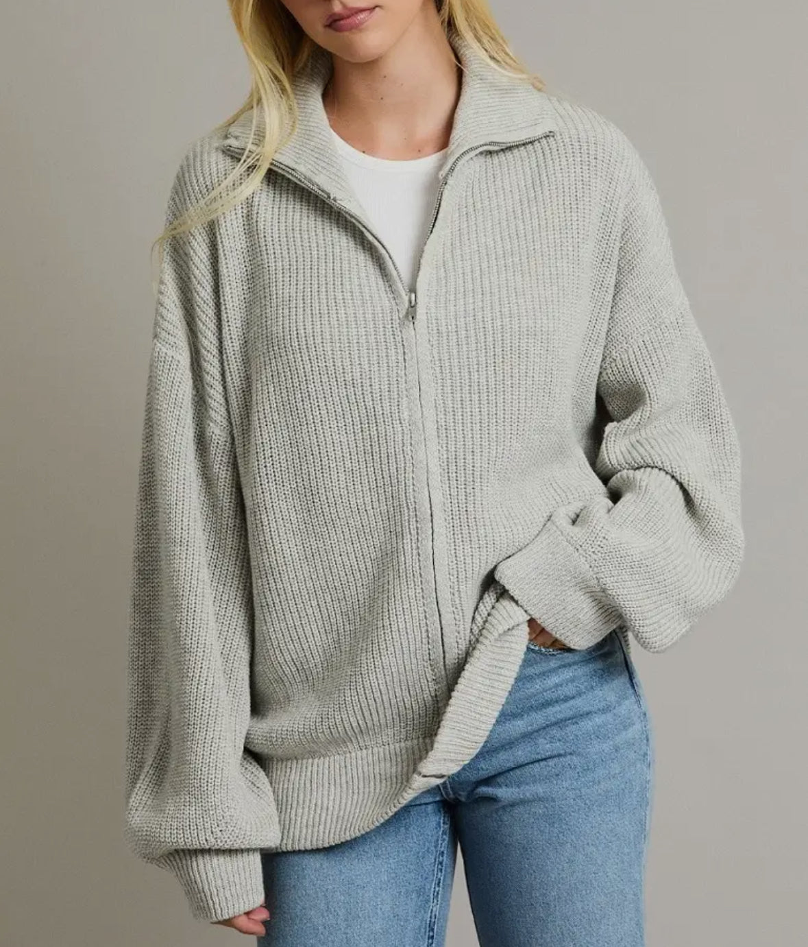 Zip Up Oversized Cardigan
