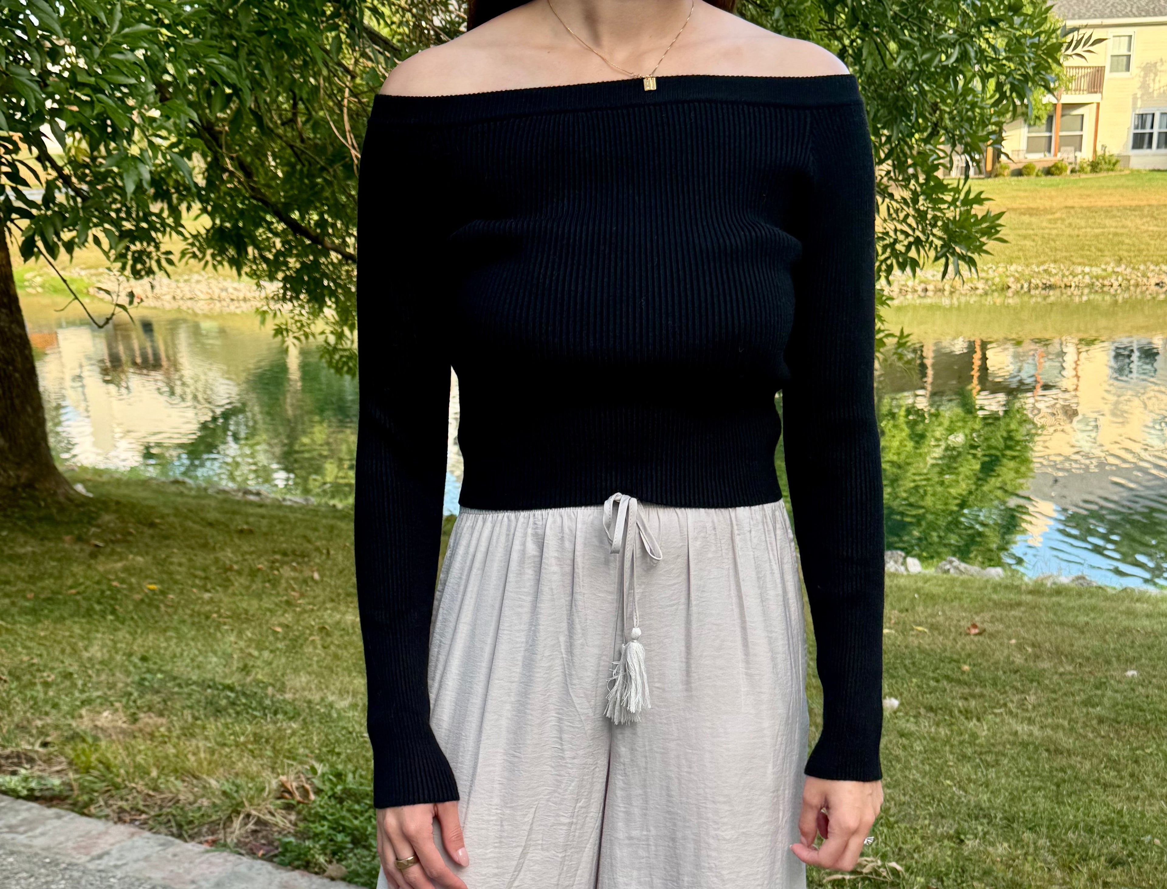 Off the Shoulder Long Sleeve Knit Top