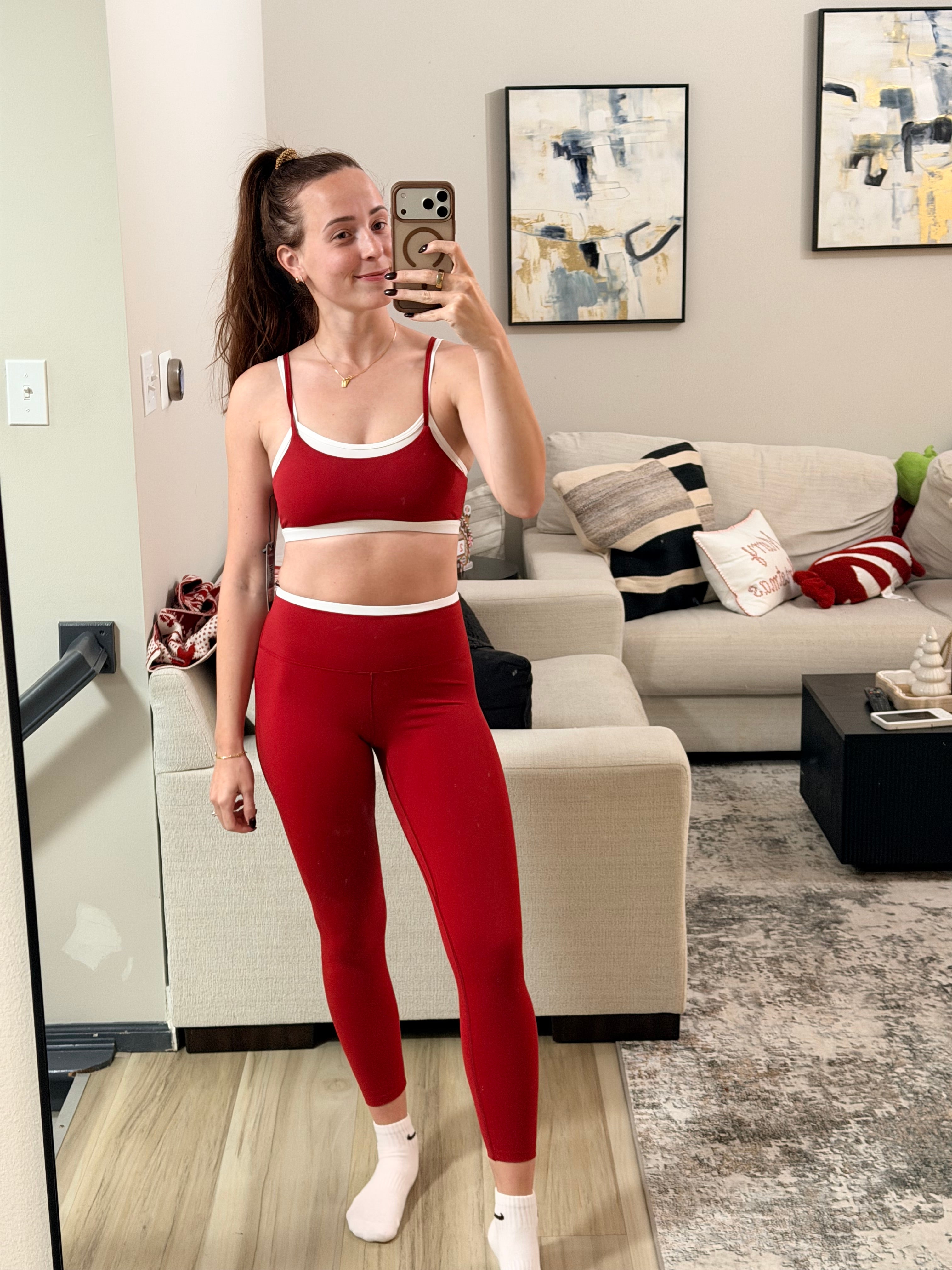 Layered Bra Top and Contrast Leggings Set